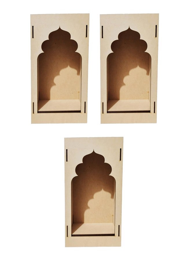 LET'S DIY Unfinished Wood MDF Jharokha Wall Decor Kit - Plain Box Cutout Wooden Craft for Creative Home Decor, Customizable Frame for Art, Painting, and DIY Projects - Image 1